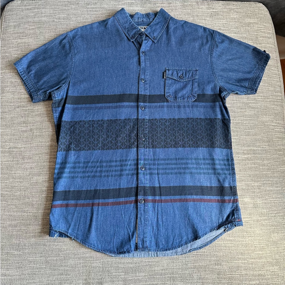 Staple Pigeon Denim Short Sleeve Button Up Streetware Shirt